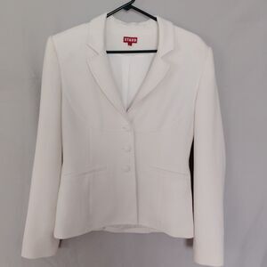 STAUD Carson Blazer Jacket L White Quiet Luxury Old Money Tailored Designer
